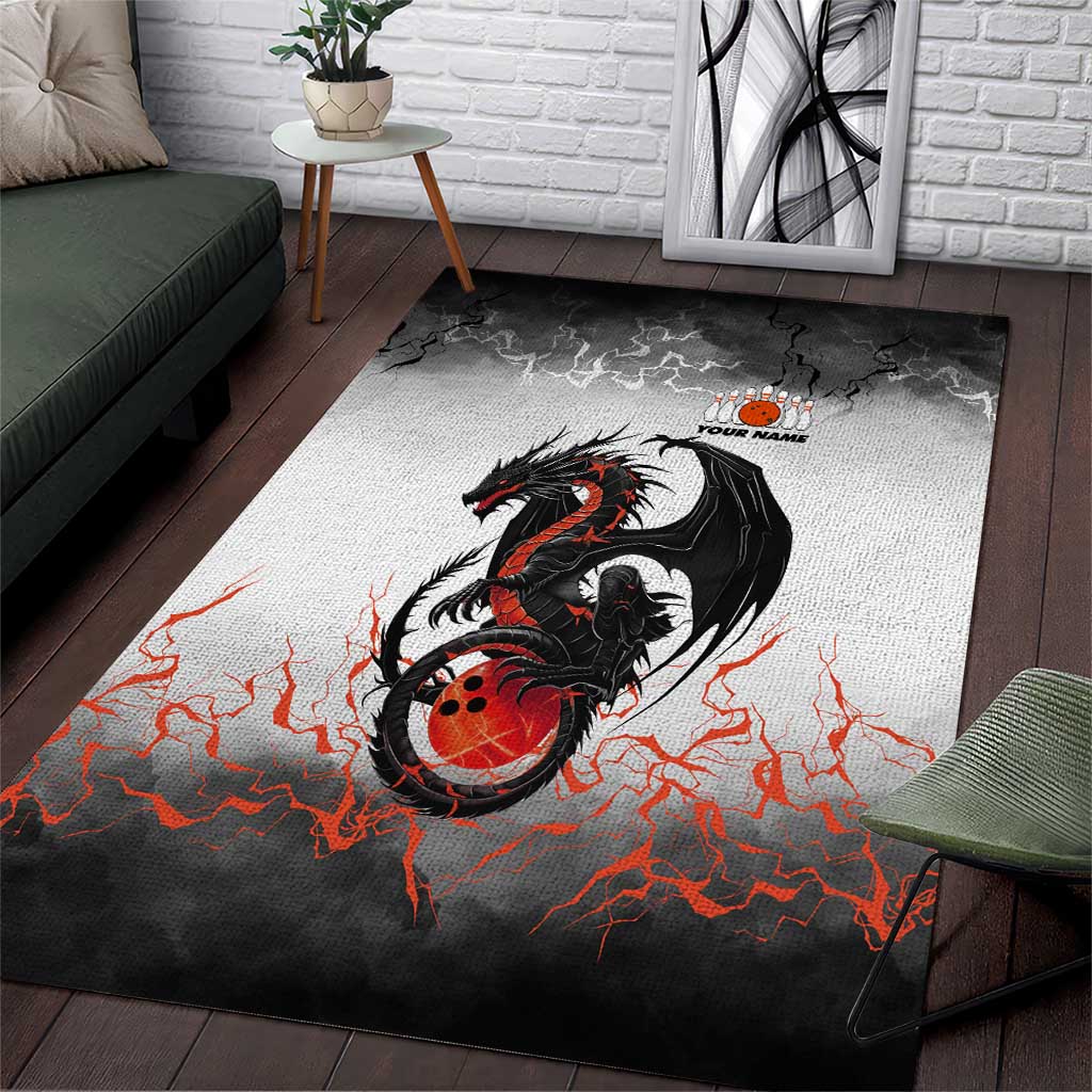 Custom Black Dragon Bowling Area Rug with Fiery Ball and Thunderstorm Lightning Pattern - Wonder Print Shop