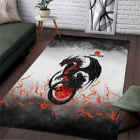 Custom Black Dragon Bowling Area Rug with Fiery Ball and Thunderstorm Lightning Pattern - Wonder Print Shop
