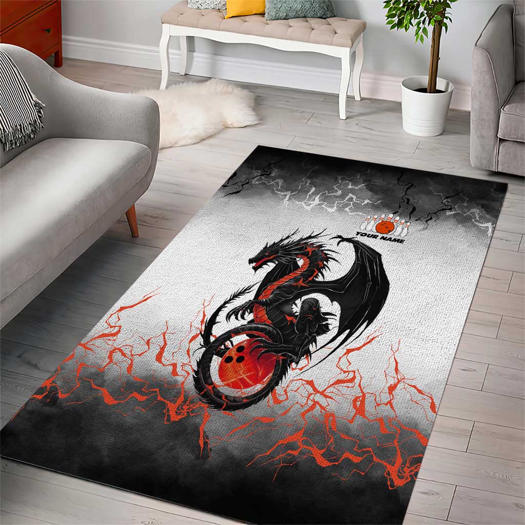 Custom Black Dragon Bowling Area Rug with Fiery Ball and Thunderstorm Lightning Pattern - Wonder Print Shop