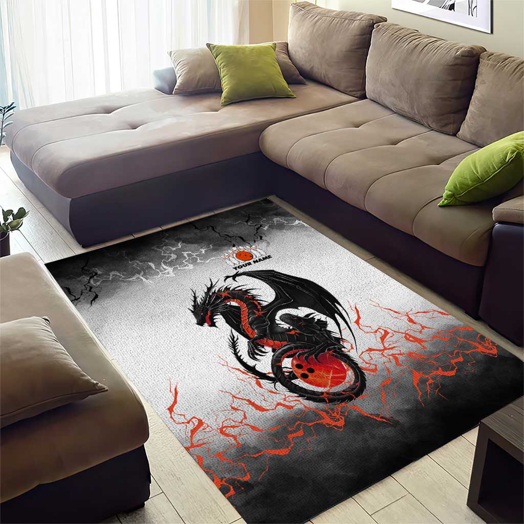 Custom Black Dragon Bowling Area Rug with Fiery Ball and Thunderstorm Lightning Pattern - Wonder Print Shop