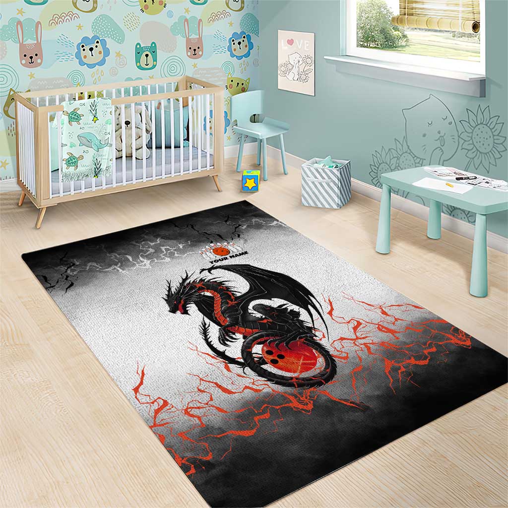 Custom Black Dragon Bowling Area Rug with Fiery Ball and Thunderstorm Lightning Pattern - Wonder Print Shop
