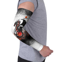 Custom Black Dragon Bowling Arm Sleeves with Fiery Ball and Thunderstorm Lightning Pattern - Wonder Print Shop