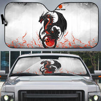 Custom Black Dragon Bowling Auto Sun Shade with Fiery Ball and Thunderstorm Lightning Pattern - Wonder Print Shop
