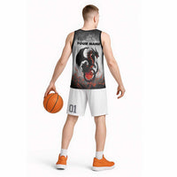 Custom Black Dragon Bowling Basketball Jersey with Fiery Ball and Thunderstorm Lightning Pattern - Wonder Print Shop