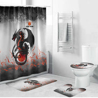Custom Black Dragon Bowling Bathroom Set with Fiery Ball and Thunderstorm Lightning Pattern - Wonder Print Shop