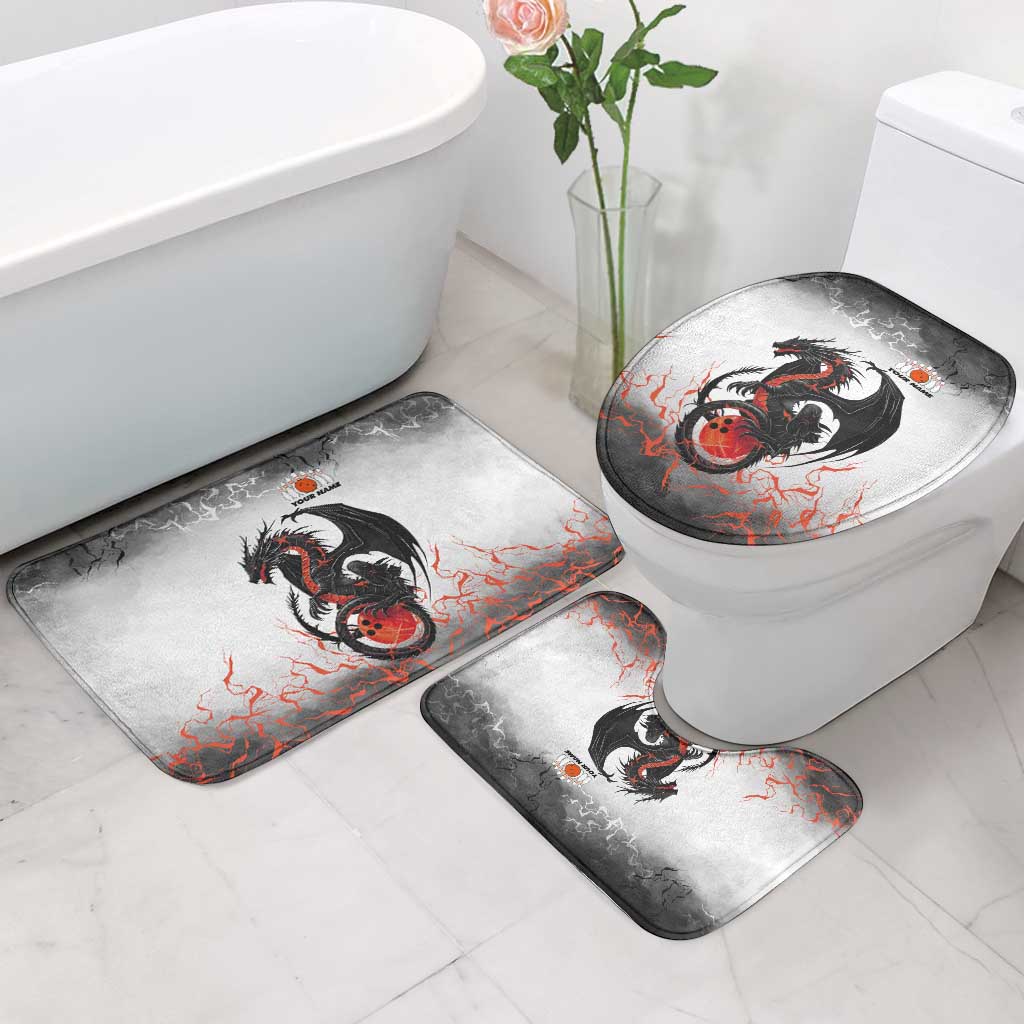 Custom Black Dragon Bowling Bathroom Set with Fiery Ball and Thunderstorm Lightning Pattern - Wonder Print Shop