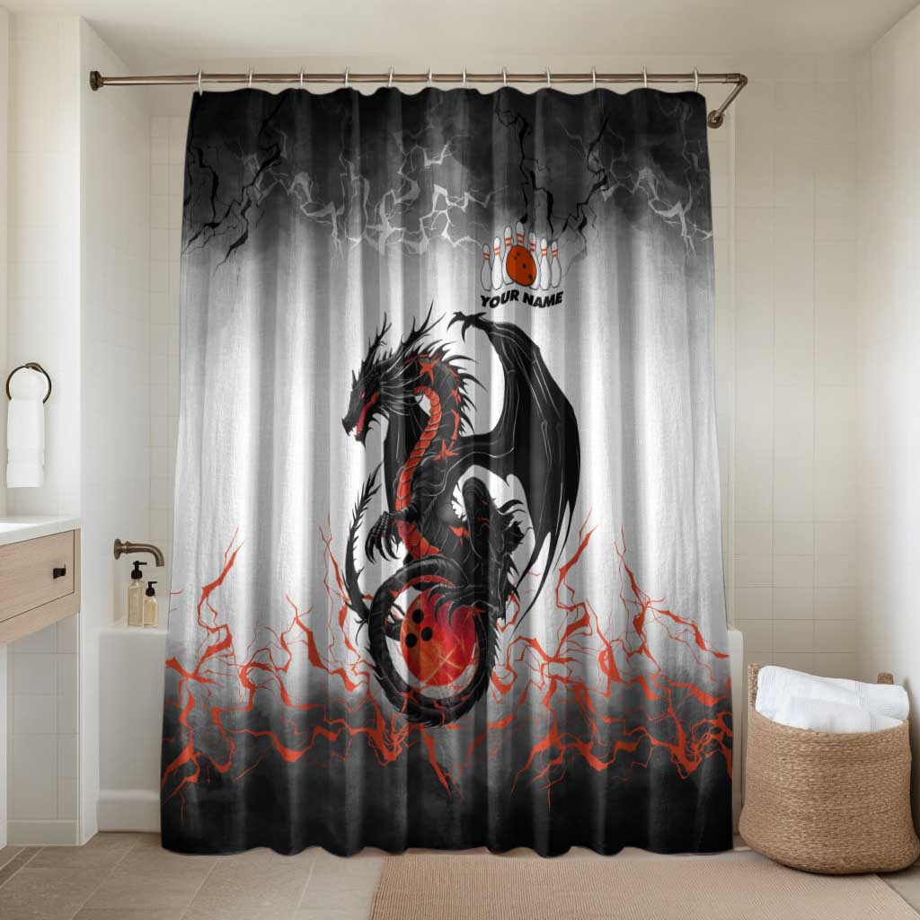 Custom Black Dragon Bowling Bathroom Set with Fiery Ball and Thunderstorm Lightning Pattern - Wonder Print Shop