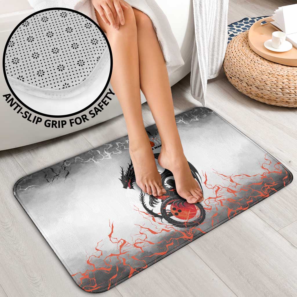 Custom Black Dragon Bowling Bathroom Set with Fiery Ball and Thunderstorm Lightning Pattern - Wonder Print Shop