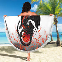Custom Black Dragon Bowling Beach Blanket with Fiery Ball and Thunderstorm Lightning Pattern - Wonder Print Shop