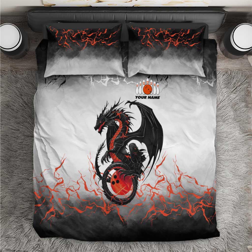 Custom Black Dragon Bowling Bedding Set with Fiery Ball and Thunderstorm Lightning Pattern - Wonder Print Shop
