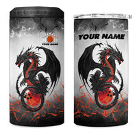 Custom Black Dragon Bowling 4 in 1 Can Cooler Tumbler with Fiery Ball and Thunderstorm Lightning Pattern - Wonder Print Shop