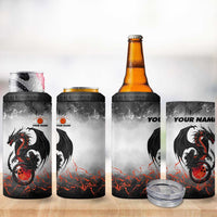 Custom Black Dragon Bowling 4 in 1 Can Cooler Tumbler with Fiery Ball and Thunderstorm Lightning Pattern - Wonder Print Shop