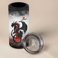 Custom Black Dragon Bowling 4 in 1 Can Cooler Tumbler with Fiery Ball and Thunderstorm Lightning Pattern - Wonder Print Shop
