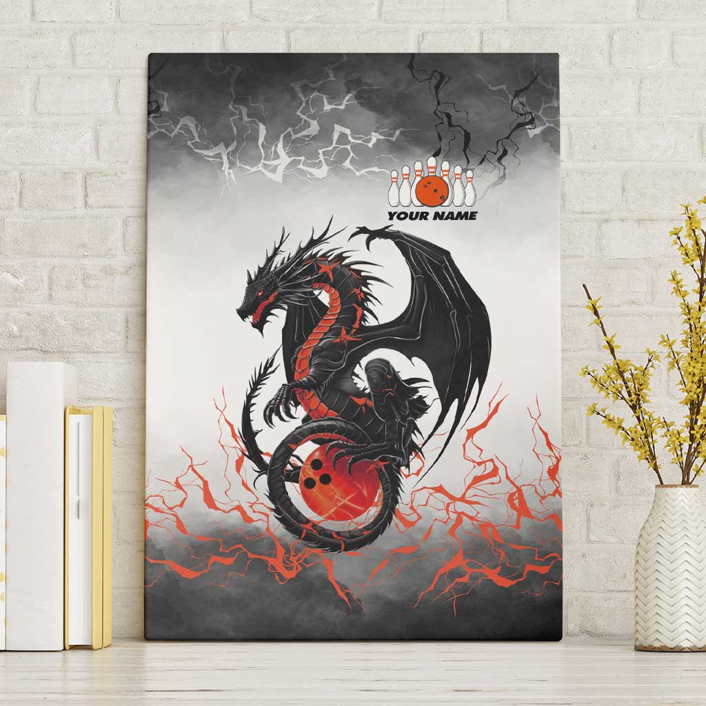 Custom Black Dragon Bowling Canvas Wall Art with Fiery Ball and Thunderstorm Lightning Pattern - Wonder Print Shop