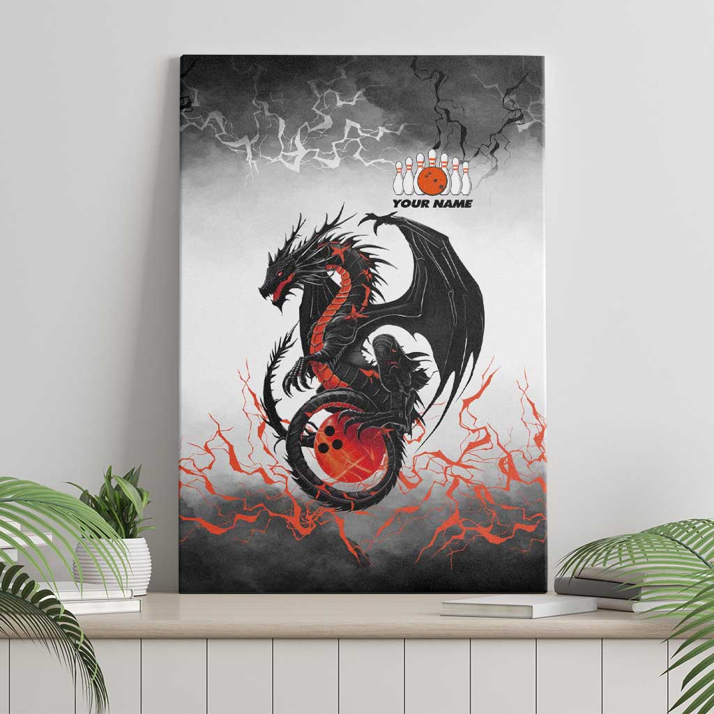Custom Black Dragon Bowling Canvas Wall Art with Fiery Ball and Thunderstorm Lightning Pattern - Wonder Print Shop