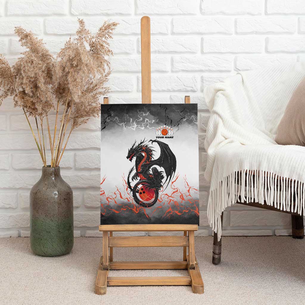 Custom Black Dragon Bowling Canvas Wall Art with Fiery Ball and Thunderstorm Lightning Pattern - Wonder Print Shop