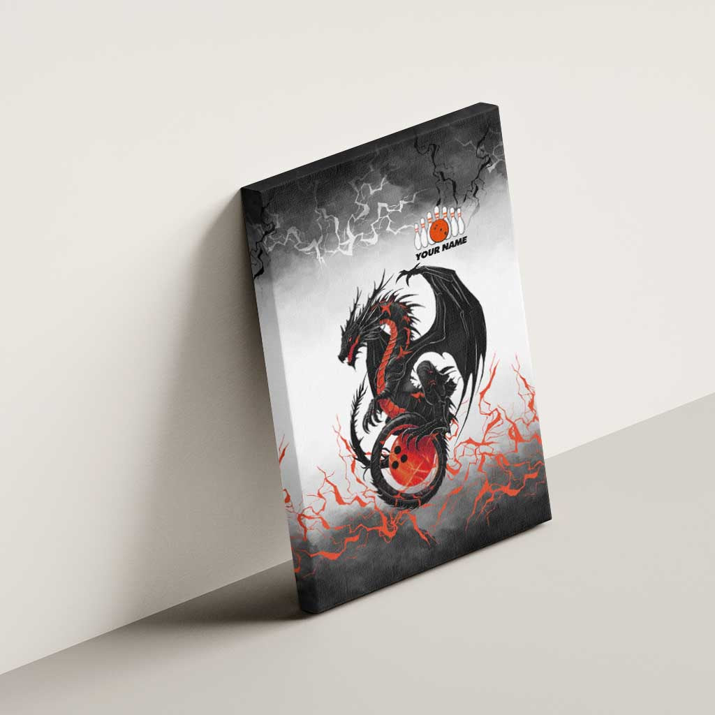 Custom Black Dragon Bowling Canvas Wall Art with Fiery Ball and Thunderstorm Lightning Pattern - Wonder Print Shop