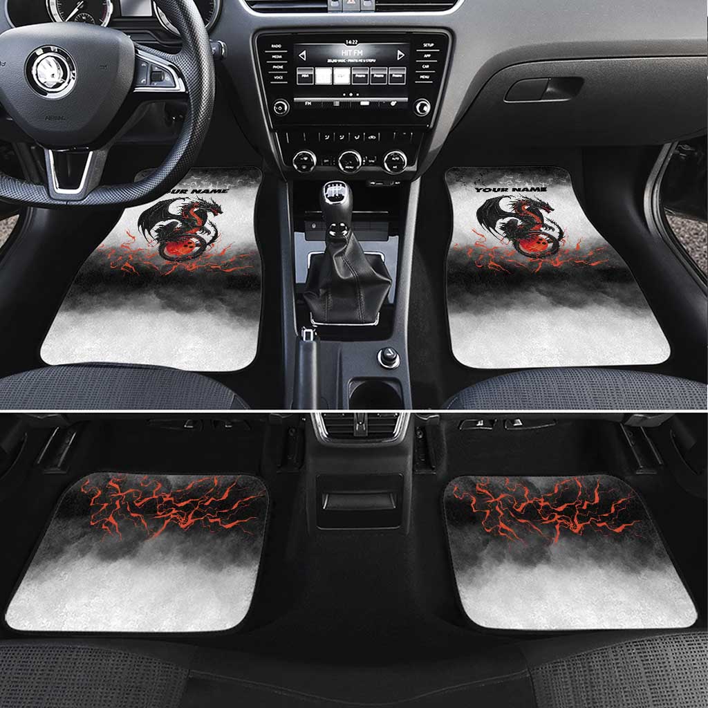 Custom Black Dragon Bowling Car Mats with Fiery Ball and Thunderstorm Lightning Pattern - Wonder Print Shop