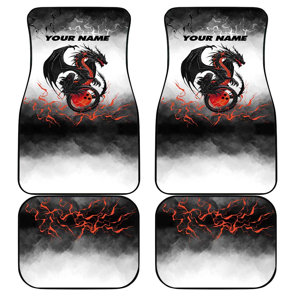 Custom Black Dragon Bowling Car Mats with Fiery Ball and Thunderstorm Lightning Pattern - Wonder Print Shop