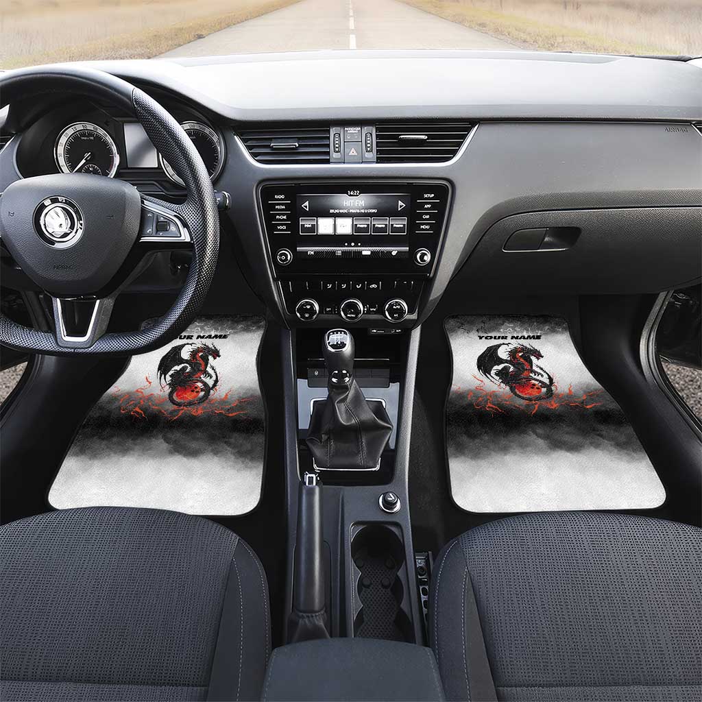 Custom Black Dragon Bowling Car Mats with Fiery Ball and Thunderstorm Lightning Pattern - Wonder Print Shop