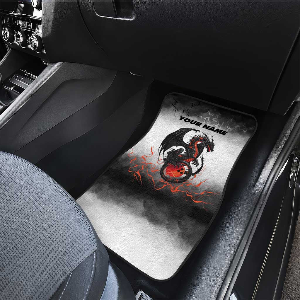 Custom Black Dragon Bowling Car Mats with Fiery Ball and Thunderstorm Lightning Pattern - Wonder Print Shop