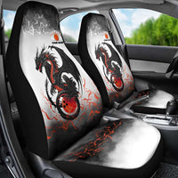 Custom Black Dragon Bowling Car Seat Cover with Fiery Ball and Thunderstorm Lightning Pattern - Wonder Print Shop