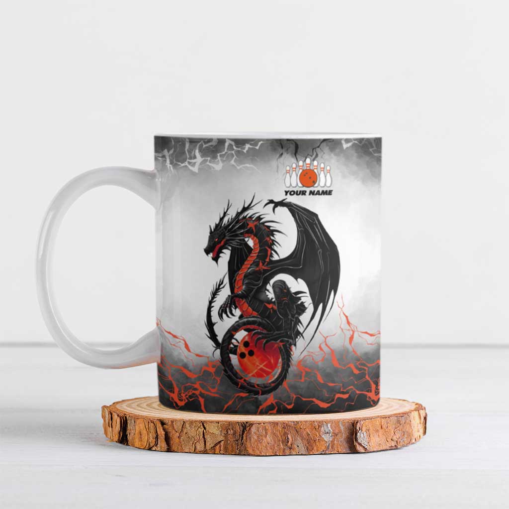 Custom Black Dragon Bowling Ceramic Mug with Fiery Ball and Thunderstorm Lightning Pattern - Wonder Print Shop
