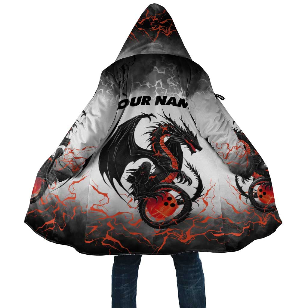 Custom Black Dragon Bowling Cloak with Fiery Ball and Thunderstorm Lightning Pattern - Wonder Print Shop