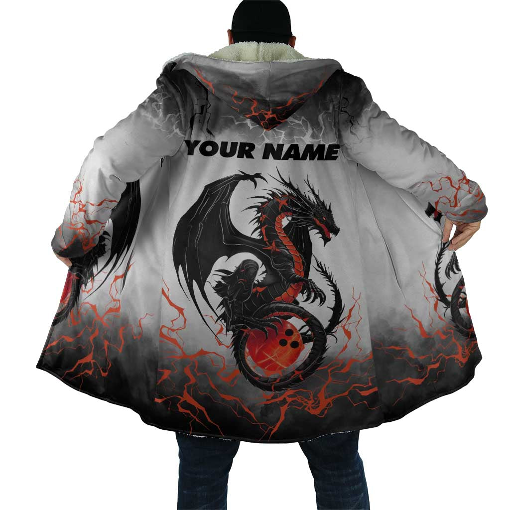 Custom Black Dragon Bowling Cloak with Fiery Ball and Thunderstorm Lightning Pattern - Wonder Print Shop