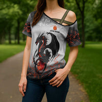 Custom Black Dragon Bowling Cross Shoulder Shirt with Fiery Ball and Thunderstorm Lightning Pattern - Wonder Print Shop