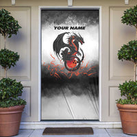 Custom Black Dragon Bowling Door Cover with Fiery Ball and Thunderstorm Lightning Pattern - Wonder Print Shop