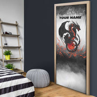 Custom Black Dragon Bowling Door Cover with Fiery Ball and Thunderstorm Lightning Pattern - Wonder Print Shop