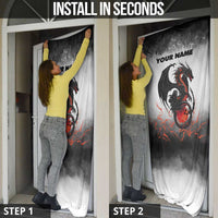Custom Black Dragon Bowling Door Cover with Fiery Ball and Thunderstorm Lightning Pattern - Wonder Print Shop