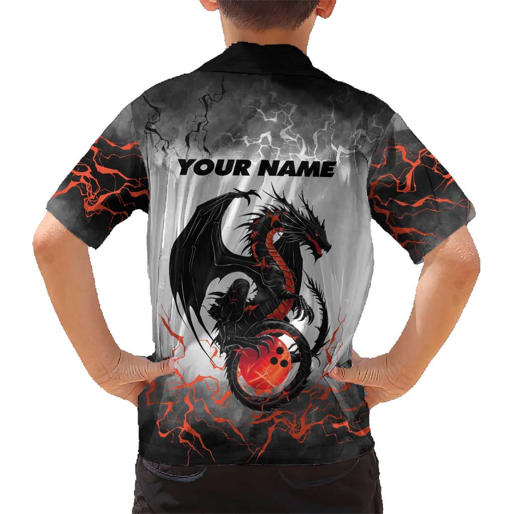Custom Black Dragon Bowling Family Matching Mermaid Dress and Hawaiian Shirt with Fiery Ball and Thunderstorm Lightning Pattern - Wonder Print Shop