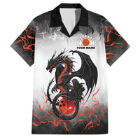 Custom Black Dragon Bowling Family Matching Mermaid Dress and Hawaiian Shirt with Fiery Ball and Thunderstorm Lightning Pattern - Wonder Print Shop