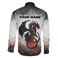 Custom Black Dragon Bowling Family Matching Mermaid Dress and Hawaiian Shirt with Fiery Ball and Thunderstorm Lightning Pattern - Wonder Print Shop