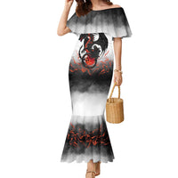 Custom Black Dragon Bowling Family Matching Mermaid Dress and Hawaiian Shirt with Fiery Ball and Thunderstorm Lightning Pattern - Wonder Print Shop