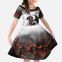 Custom Black Dragon Bowling Family Matching Off The Shoulder Long Sleeve Dress and Hawaiian Shirt with Fiery Ball and Thunderstorm Lightning Pattern - Wonder Print Shop