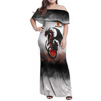 Custom Black Dragon Bowling Family Matching Off Shoulder Maxi Dress and Hawaiian Shirt with Fiery Ball and Thunderstorm Lightning Pattern - Wonder Print Shop
