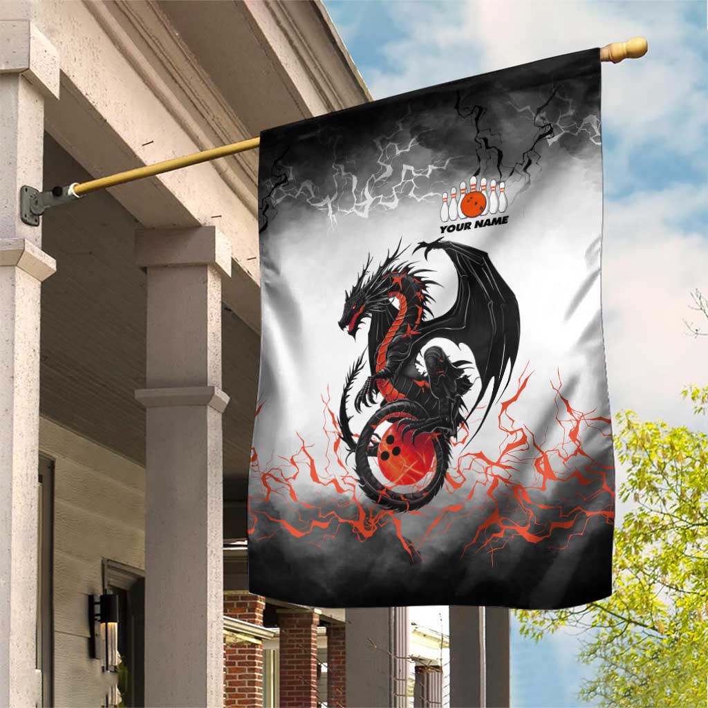 Custom Black Dragon Bowling Garden Flag with Fiery Ball and Thunderstorm Lightning Pattern - Wonder Print Shop