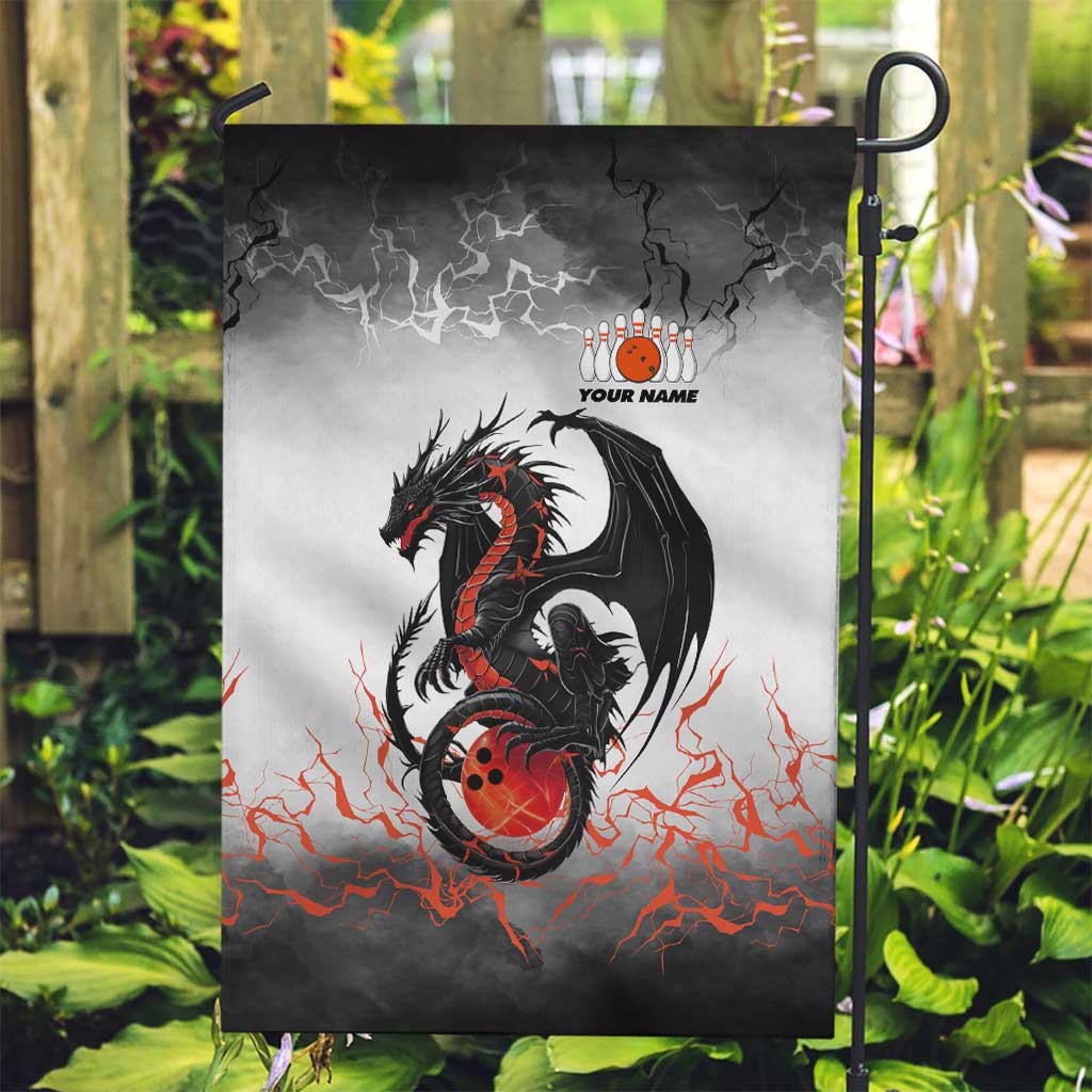Custom Black Dragon Bowling Garden Flag with Fiery Ball and Thunderstorm Lightning Pattern - Wonder Print Shop