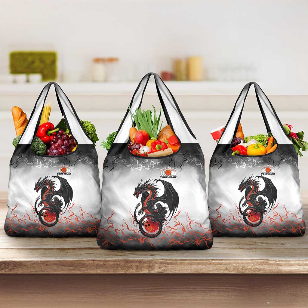Custom Black Dragon Bowling Grocery Bag with Fiery Ball and Thunderstorm Lightning Pattern - Wonder Print Shop