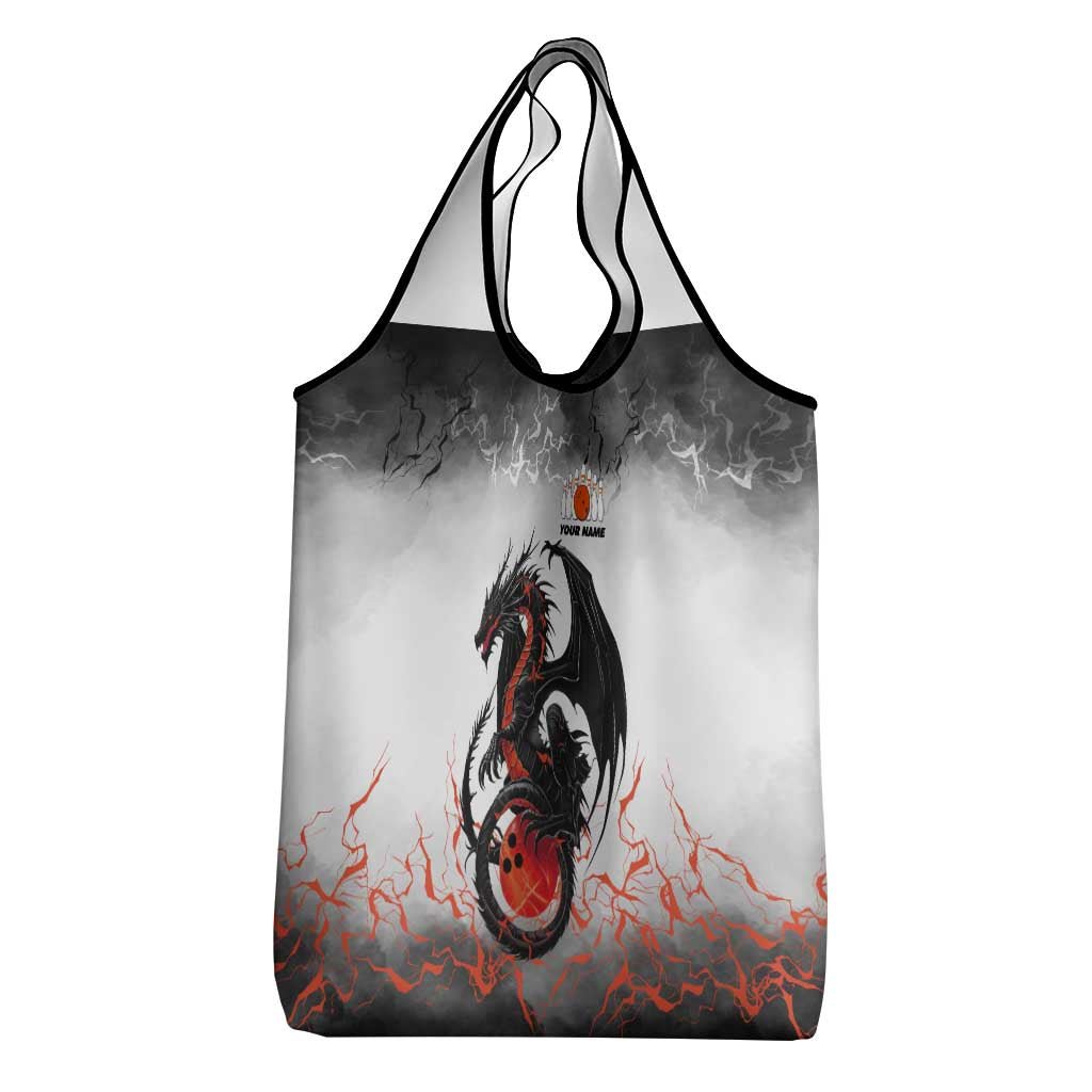 Custom Black Dragon Bowling Grocery Bag with Fiery Ball and Thunderstorm Lightning Pattern - Wonder Print Shop