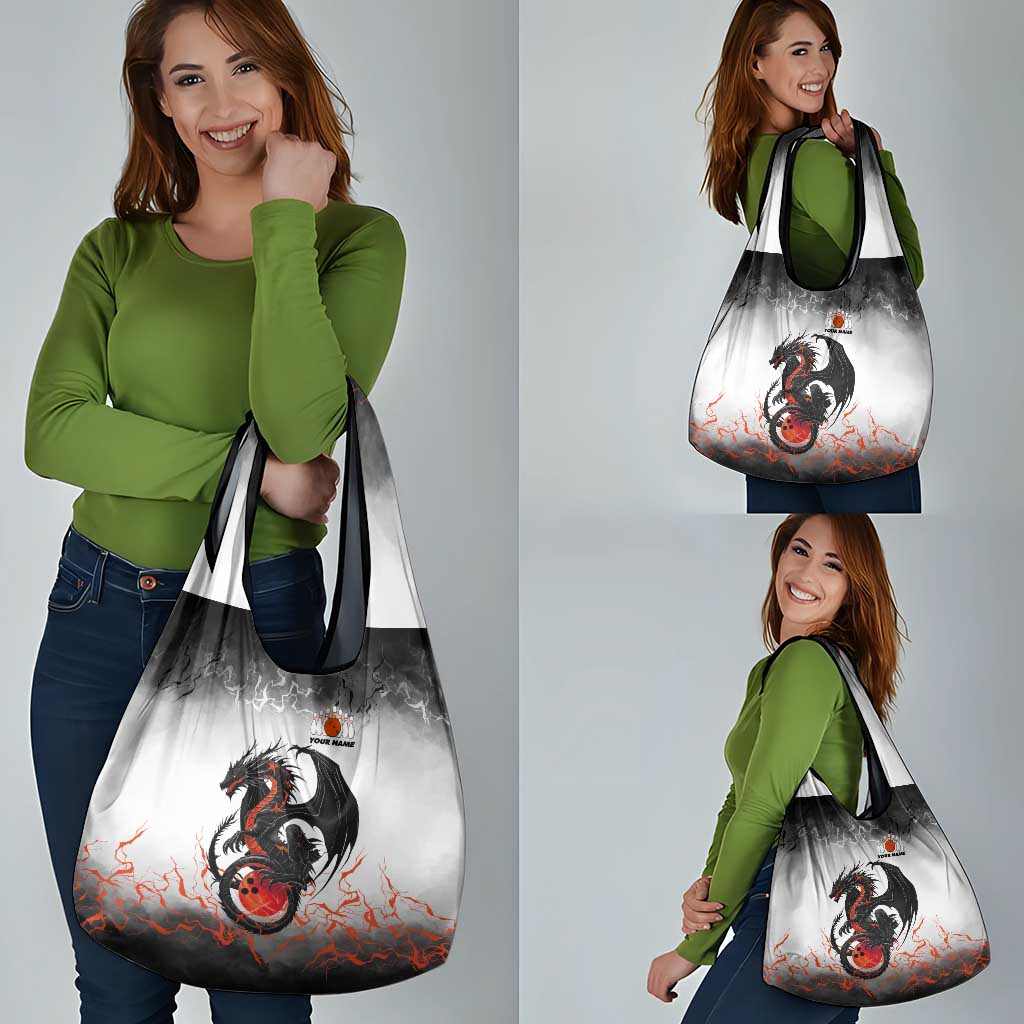 Custom Black Dragon Bowling Grocery Bag with Fiery Ball and Thunderstorm Lightning Pattern - Wonder Print Shop
