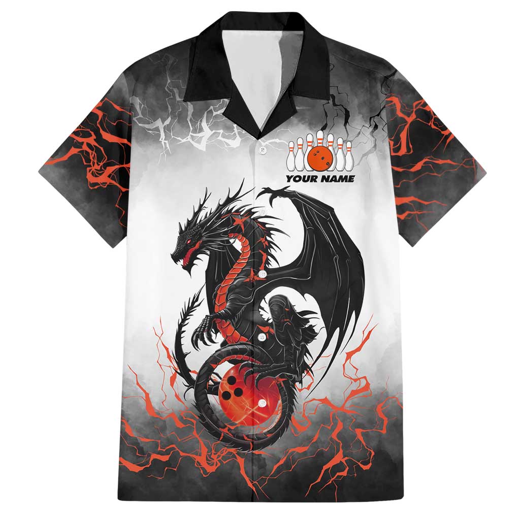 Custom Black Dragon Bowling Hawaiian Shirt with Fiery Ball and Thunderstorm Lightning Pattern - Wonder Print Shop