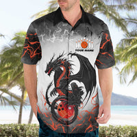 Custom Black Dragon Bowling Hawaiian Shirt with Fiery Ball and Thunderstorm Lightning Pattern - Wonder Print Shop