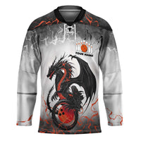Custom Black Dragon Bowling Hockey Jersey with Fiery Ball and Thunderstorm Lightning Pattern - Wonder Print Shop