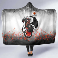 Custom Black Dragon Bowling Hooded Blanket with Fiery Ball and Thunderstorm Lightning Pattern - Wonder Print Shop