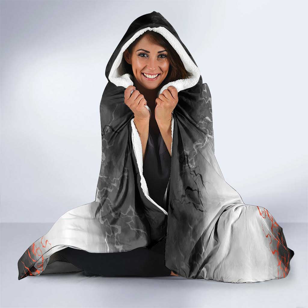 Custom Black Dragon Bowling Hooded Blanket with Fiery Ball and Thunderstorm Lightning Pattern - Wonder Print Shop