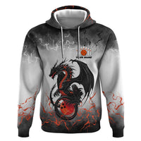Custom Black Dragon Bowling Hoodie with Fiery Ball and Thunderstorm Lightning Pattern - Wonder Print Shop